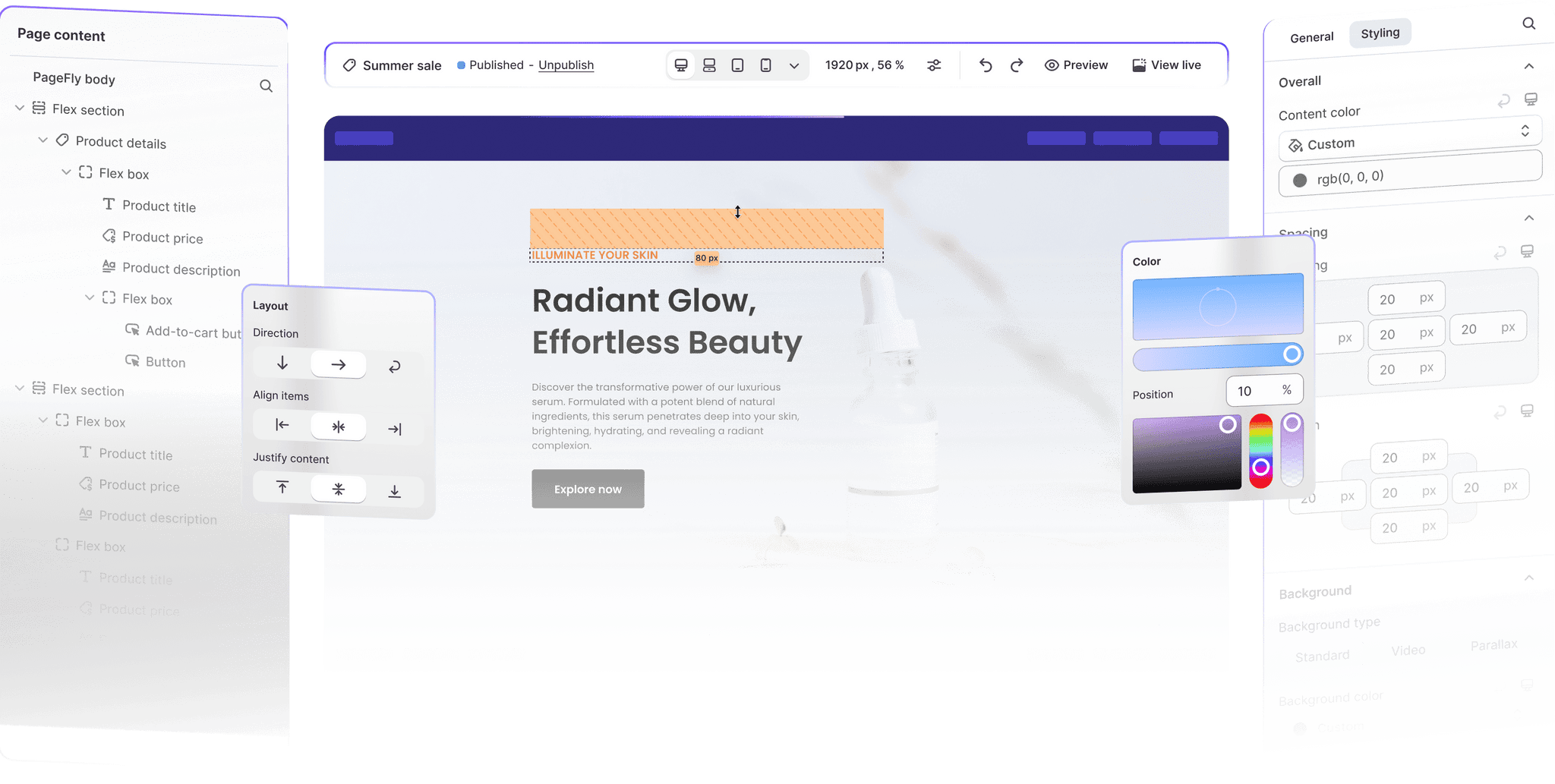 PageFly drag and drop editor