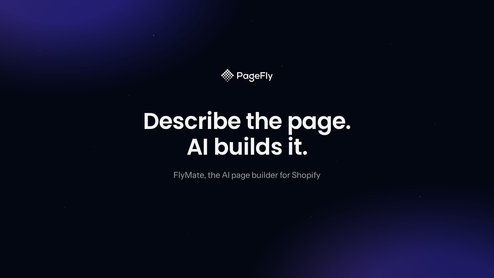 PageFly FlyMate AI page builder generating a landing page