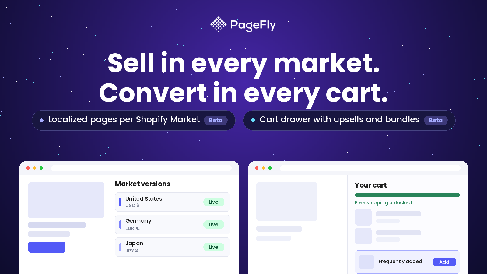 PageFly cart drawer with upsells and free shipping bar