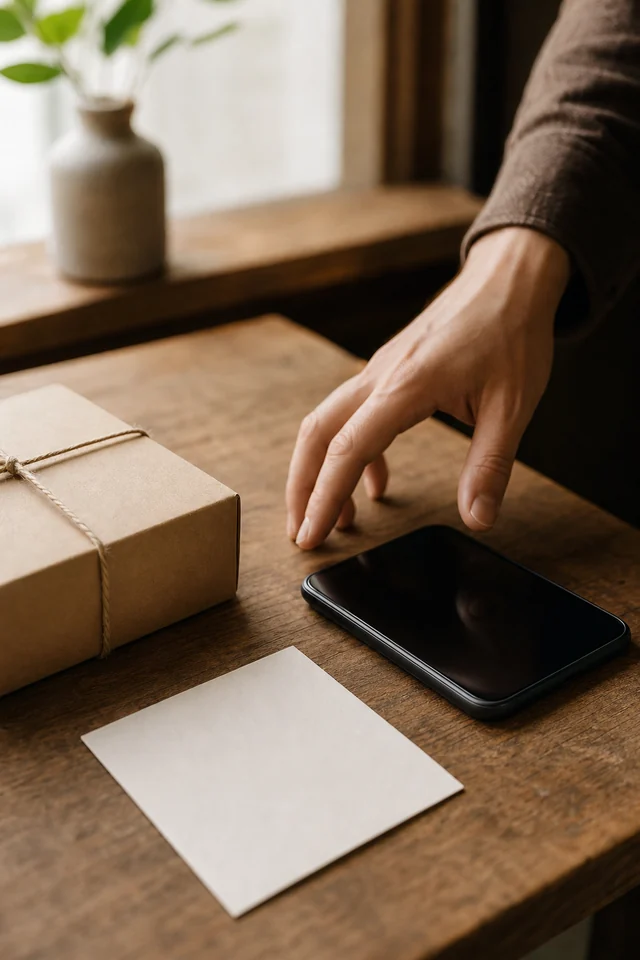 AI-generated editorial photograph of a maker reviewing a welcome message as a new subscriber.